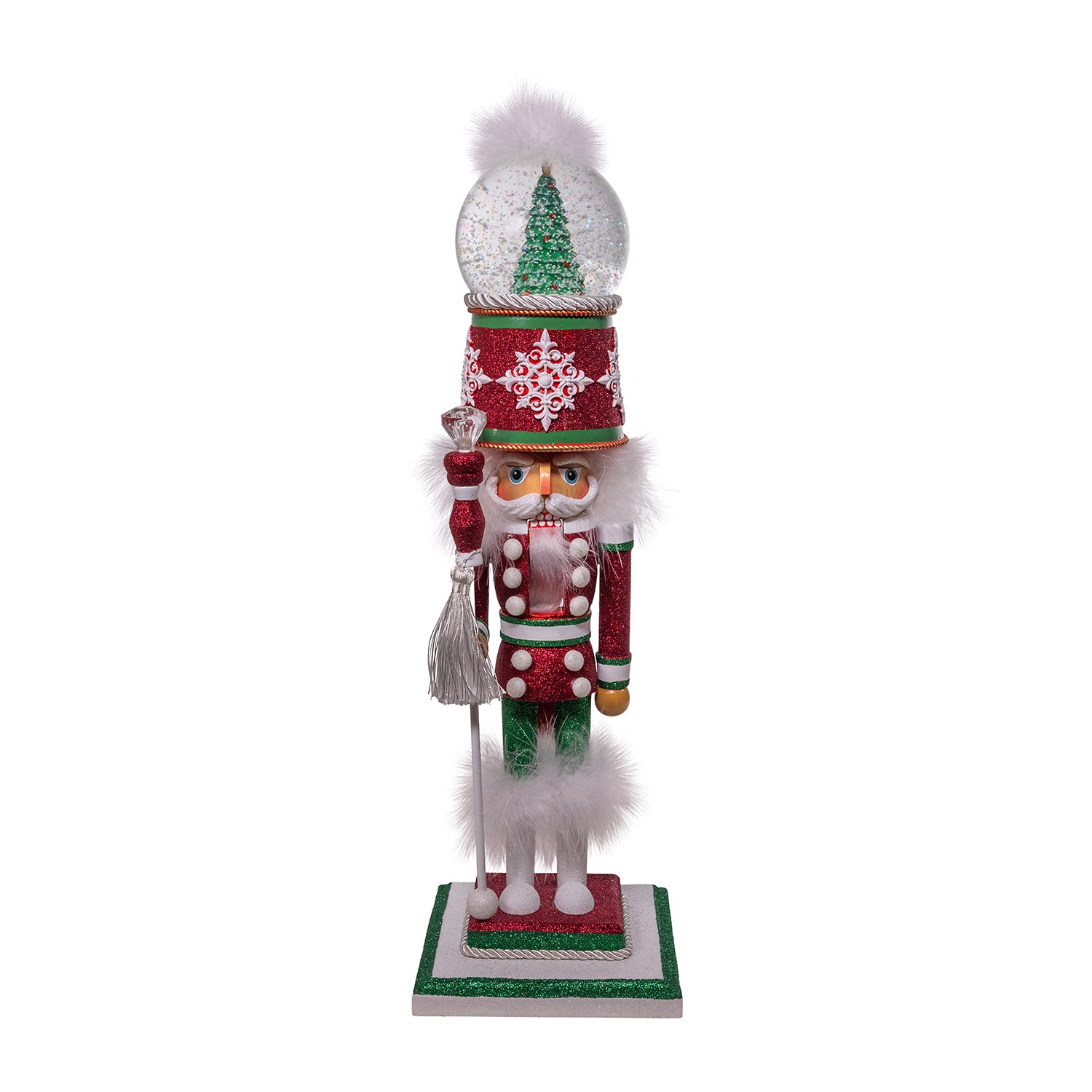 Kurt Adler 21" Hollywood Battery-Operated Light Up Animated Musical Snow Globe Hat Soldier Lighted Christmas Nutcracker