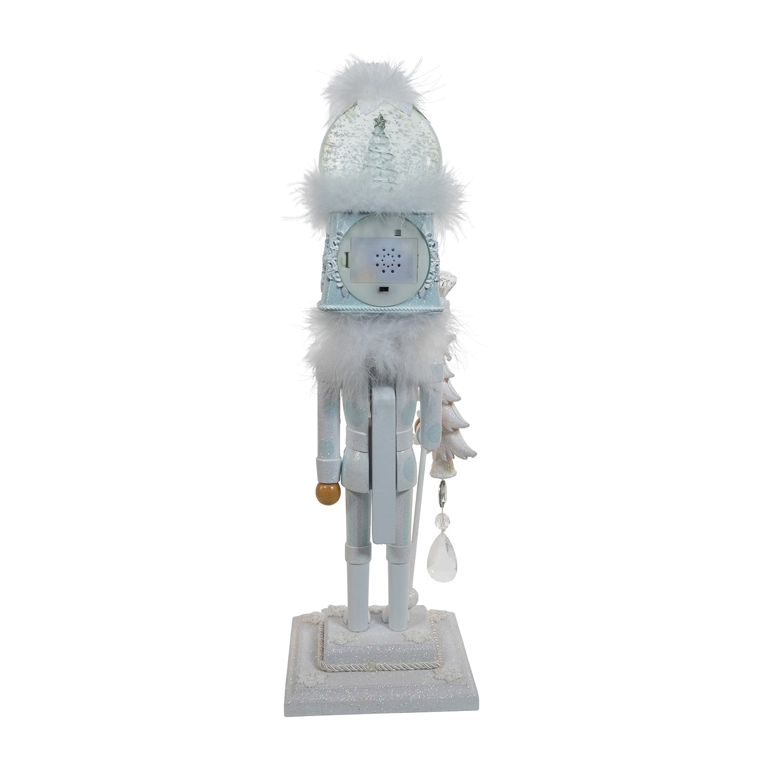 Kurt Adler 20" Hollywood Battery-Operated Light Up Animated Musical White Soldier Water Globe Hat Lighted Christmas Nutcracker
