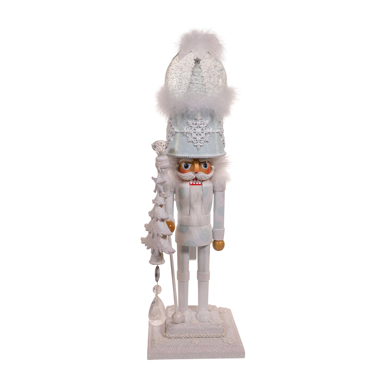 Kurt Adler 20" Hollywood Battery-Operated Light Up Animated Musical White Soldier Water Globe Hat Lighted Christmas Nutcracker