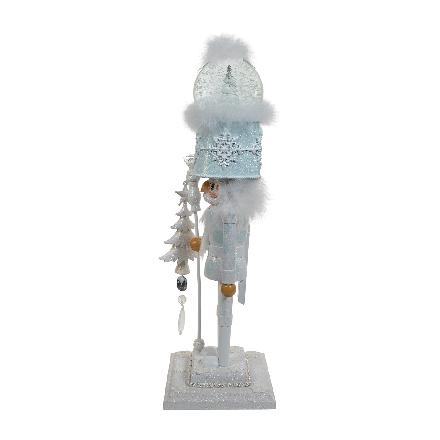 Kurt Adler 20" Hollywood Battery-Operated Light Up Animated Musical White Soldier Water Globe Hat Lighted Christmas Nutcracker