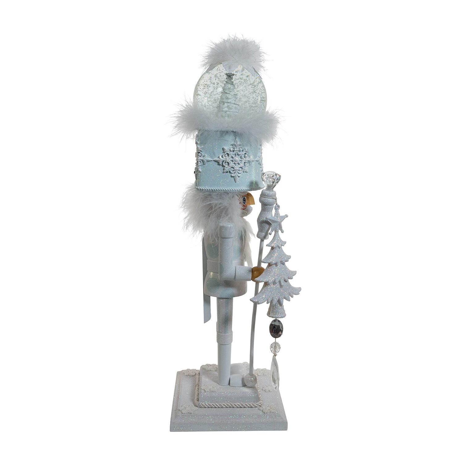 Kurt Adler 20" Hollywood Battery-Operated Light Up Animated Musical White Soldier Water Globe Hat Lighted Christmas Nutcracker