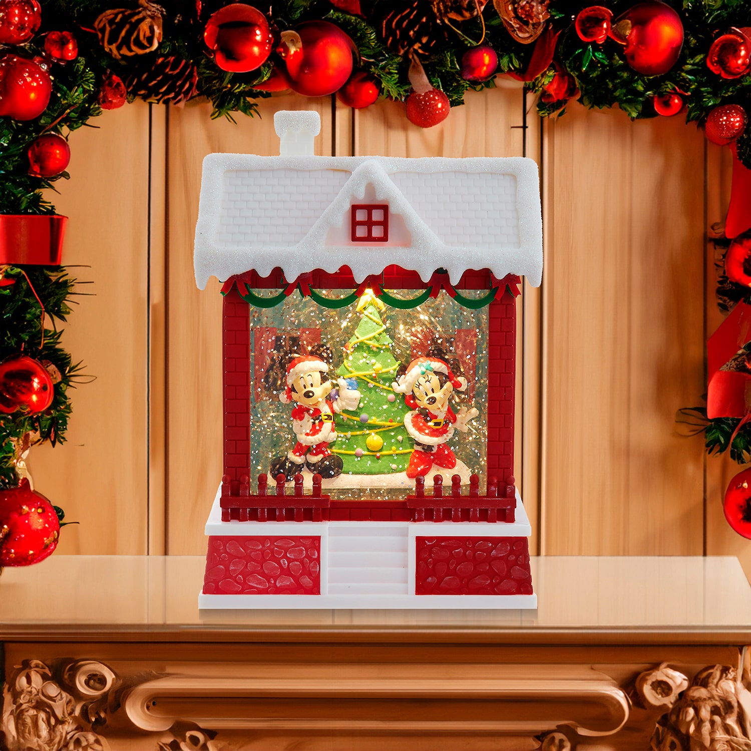 Kurt Adler 7.5" Battery Operated Light-Up Mickey Santa Lighted Mickey Mouse Christmas Tabletop Decor
