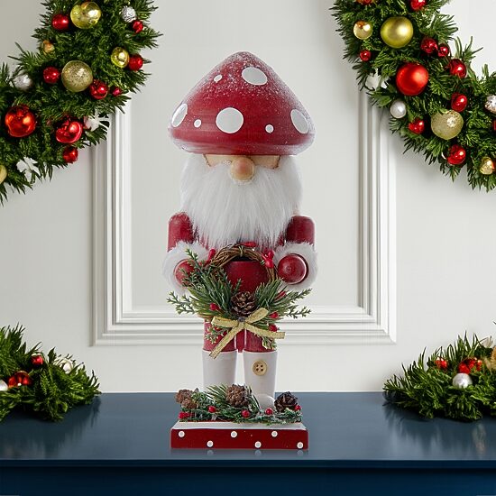 Kurt Adler 9" Wooden Mushroom Santa Christmas Nutcracker