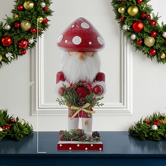 Kurt Adler 9" Wooden Mushroom Santa Christmas Nutcracker
