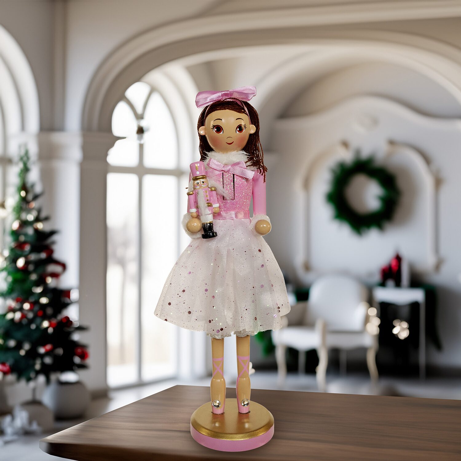 Kurt Adler 12" Pink Clara With Brunette Hair Ballerina Christmas Nutcracker