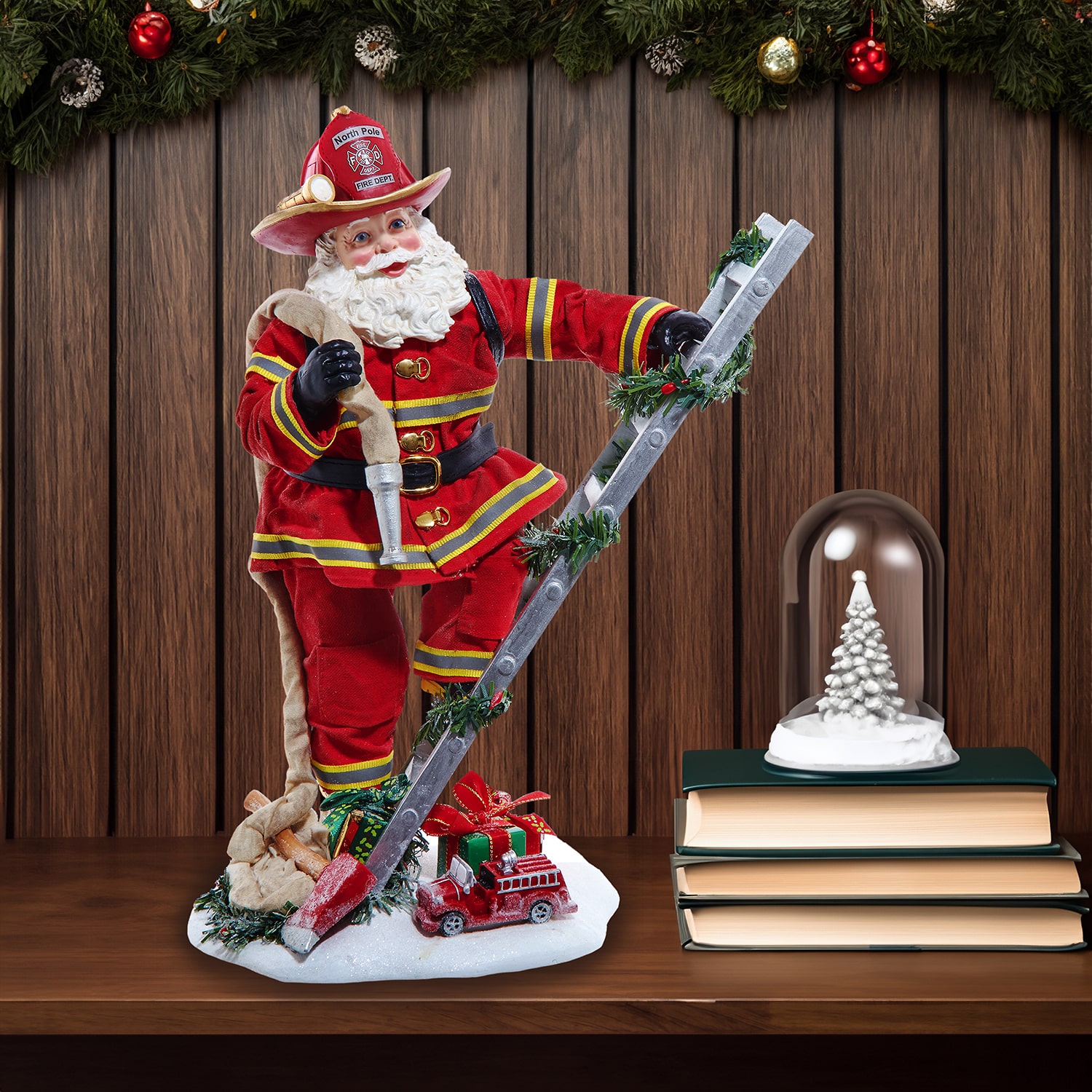 Kurt Adler 11.5"  Fireman On Ladder Christmas Santa Figurine
