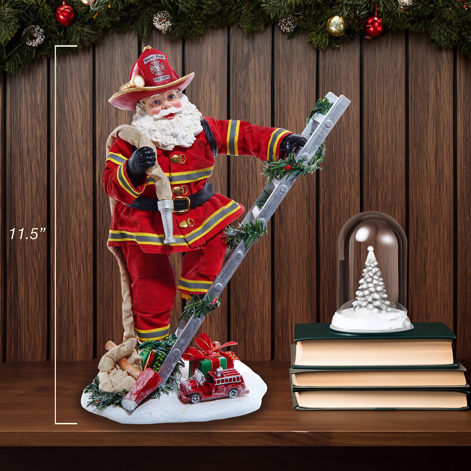 Kurt Adler 11.5"  Fireman On Ladder Christmas Santa Figurine