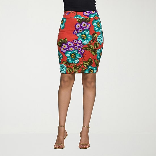 24seven Comfort Apparel Womens Mid Rise Stretch Fabric Pencil Skirt