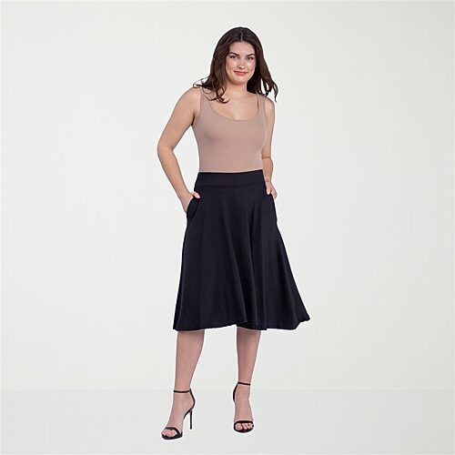 24seven Comfort Apparel Womens Stretch Fabric Mid Rise Pleated Skirt, Xx-large, Black