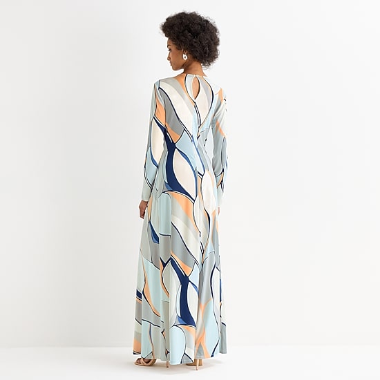 Worthington Womens Crew Neck Long Sleeve Fitted Maxi Dress