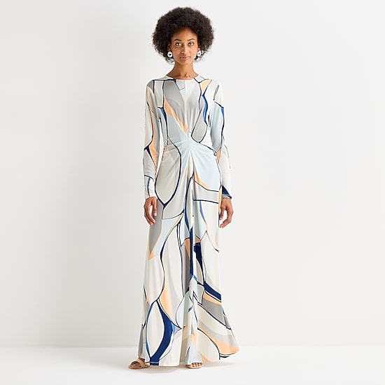 Worthington Womens Crew Neck Long Sleeve Fitted Maxi Dress