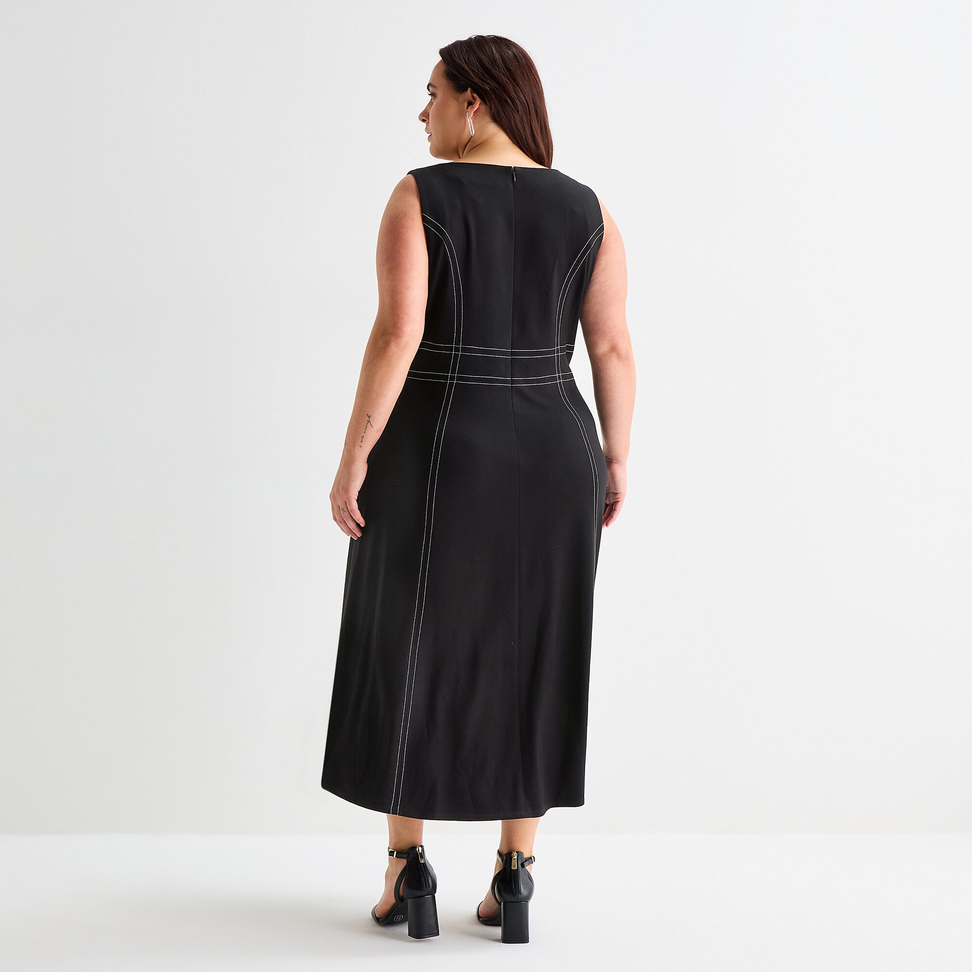 Sam And Jess Womens Plus Midi Round Neck Sleeveless Fit + Flare Dress