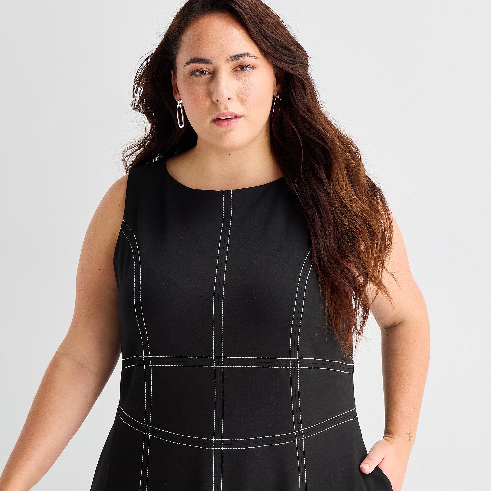 Sam And Jess Womens Plus Midi Round Neck Sleeveless Fit + Flare Dress