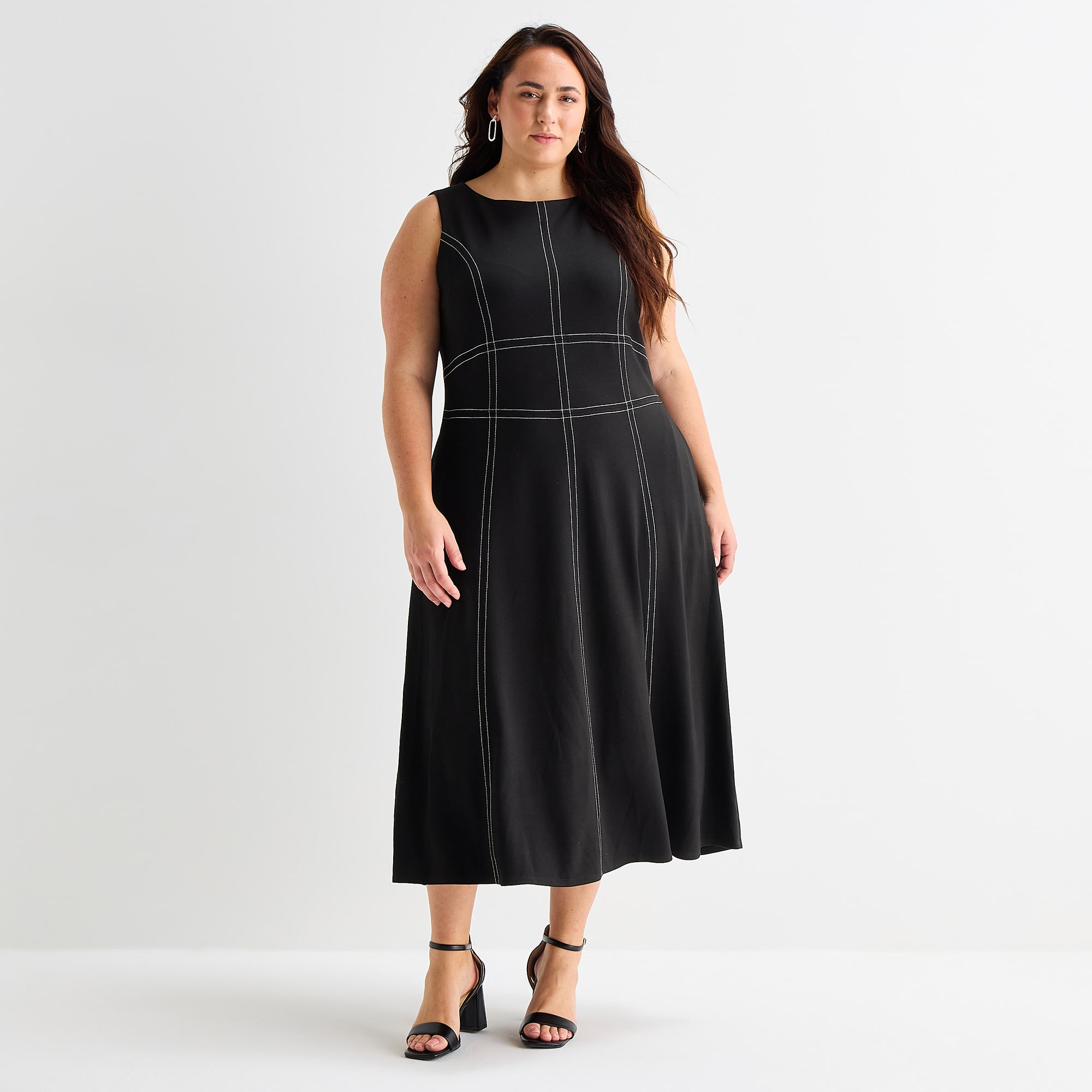 Sam And Jess Womens Plus Midi Round Neck Sleeveless Fit + Flare Dress