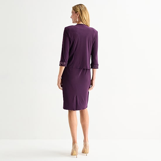 Maya Brooke Womens Fitted Applique Jacket Dress