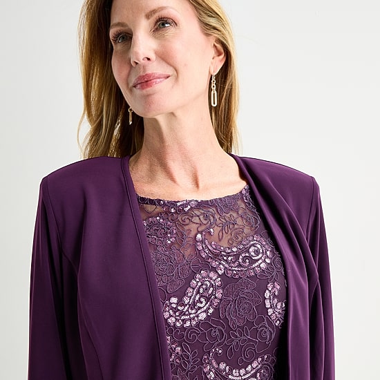 Maya Brooke Womens Fitted Applique Jacket Dress
