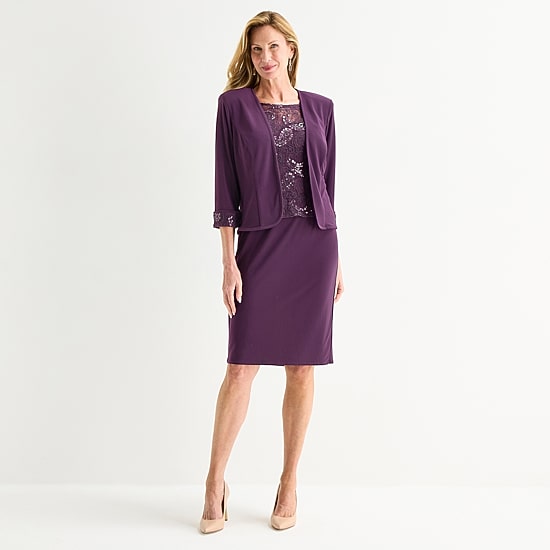 Maya Brooke Womens Fitted Applique Jacket Dress