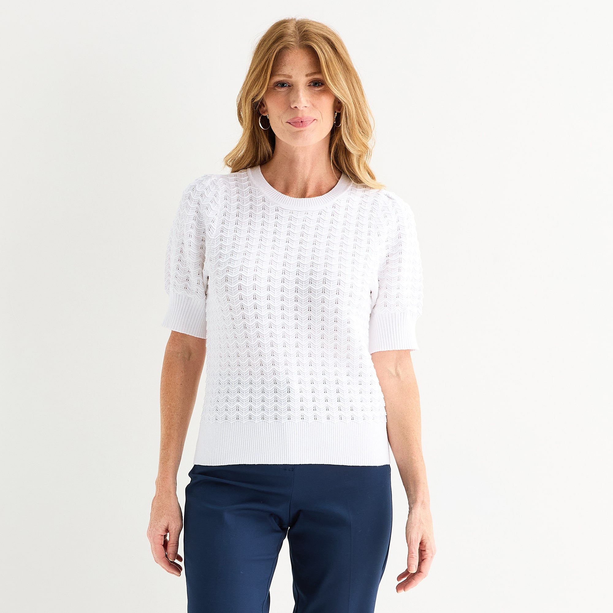 Liz Claiborne Womens Crew Neck Short Sleeve Pullover Sweater