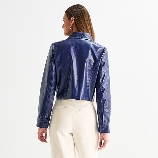 Worthington Womens Faux Leather Midweight Bomber Jacket