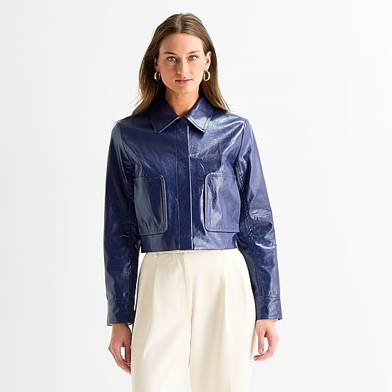 Worthington Womens Faux Leather Midweight Bomber Jacket