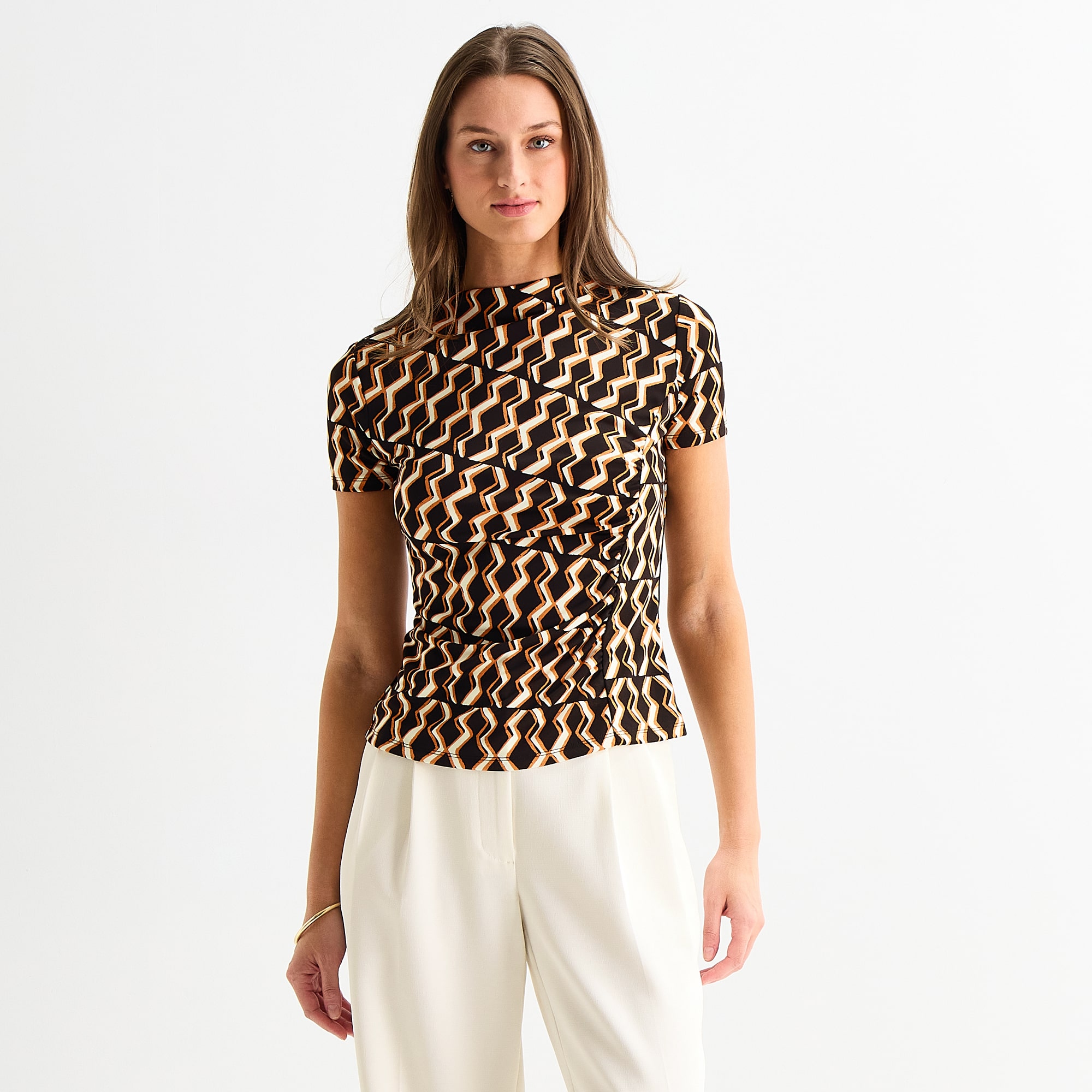 Worthington Womens Short Sleeve Mock Neck Top