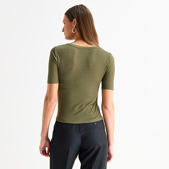 Worthington Womens Elbow Sleeve Regular Fit Henley Shirt