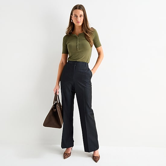 Worthington Womens Elbow Sleeve Regular Fit Henley Shirt