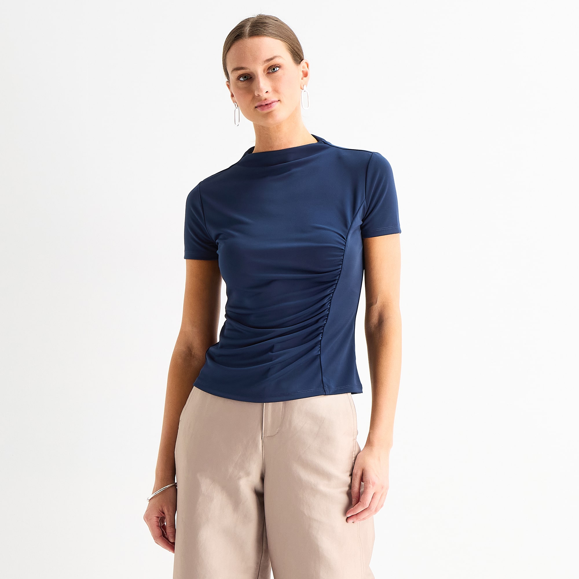 Worthington Womens Short Sleeve Mock Neck Top