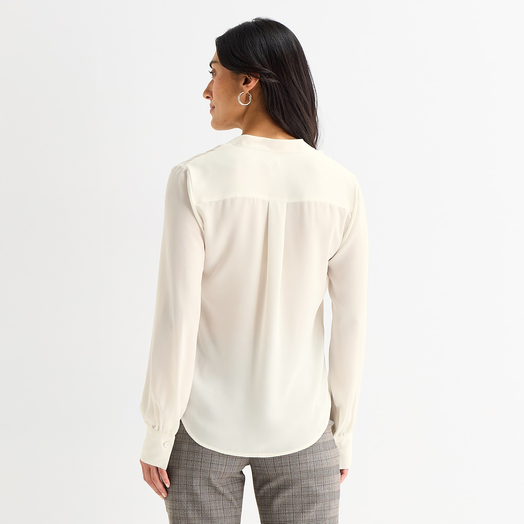 Worthington Womens Y Neck Long Sleeve Blouse