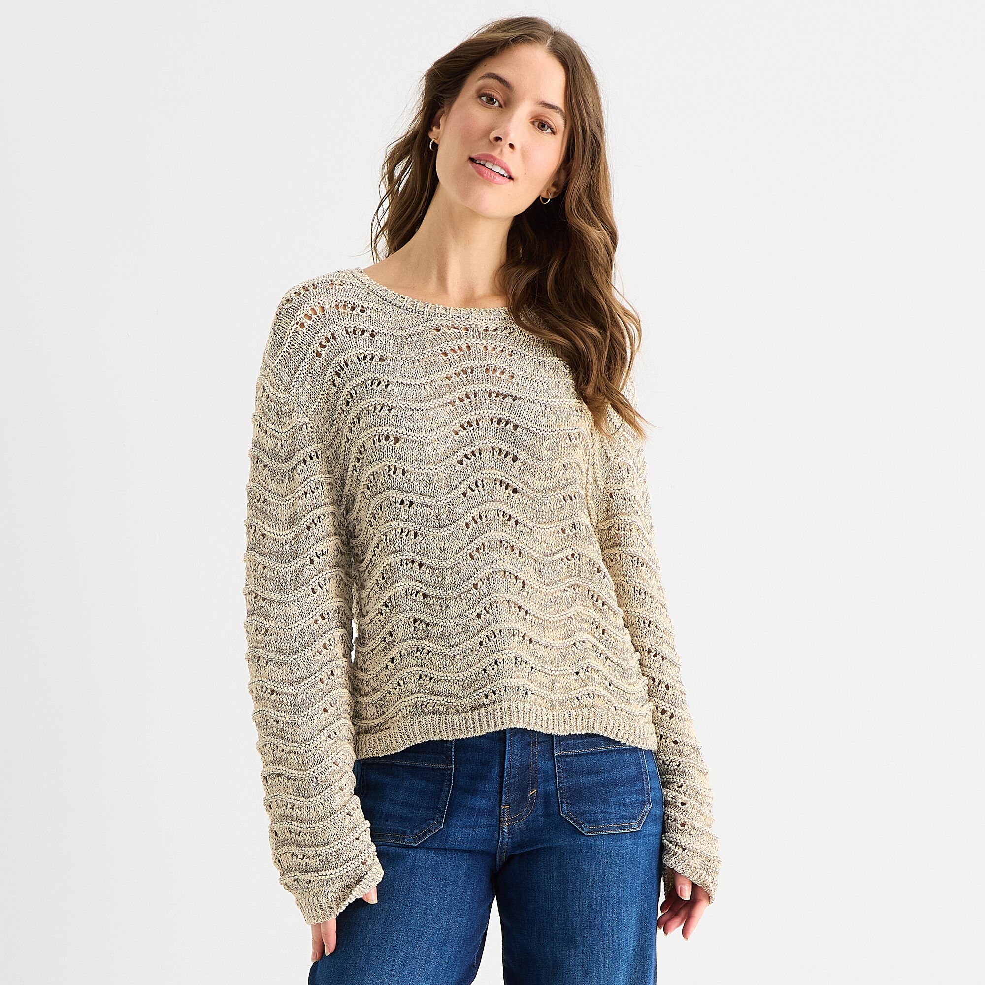 a.n.a Womens Crew Neck Long Sleeve Pullover Sweater