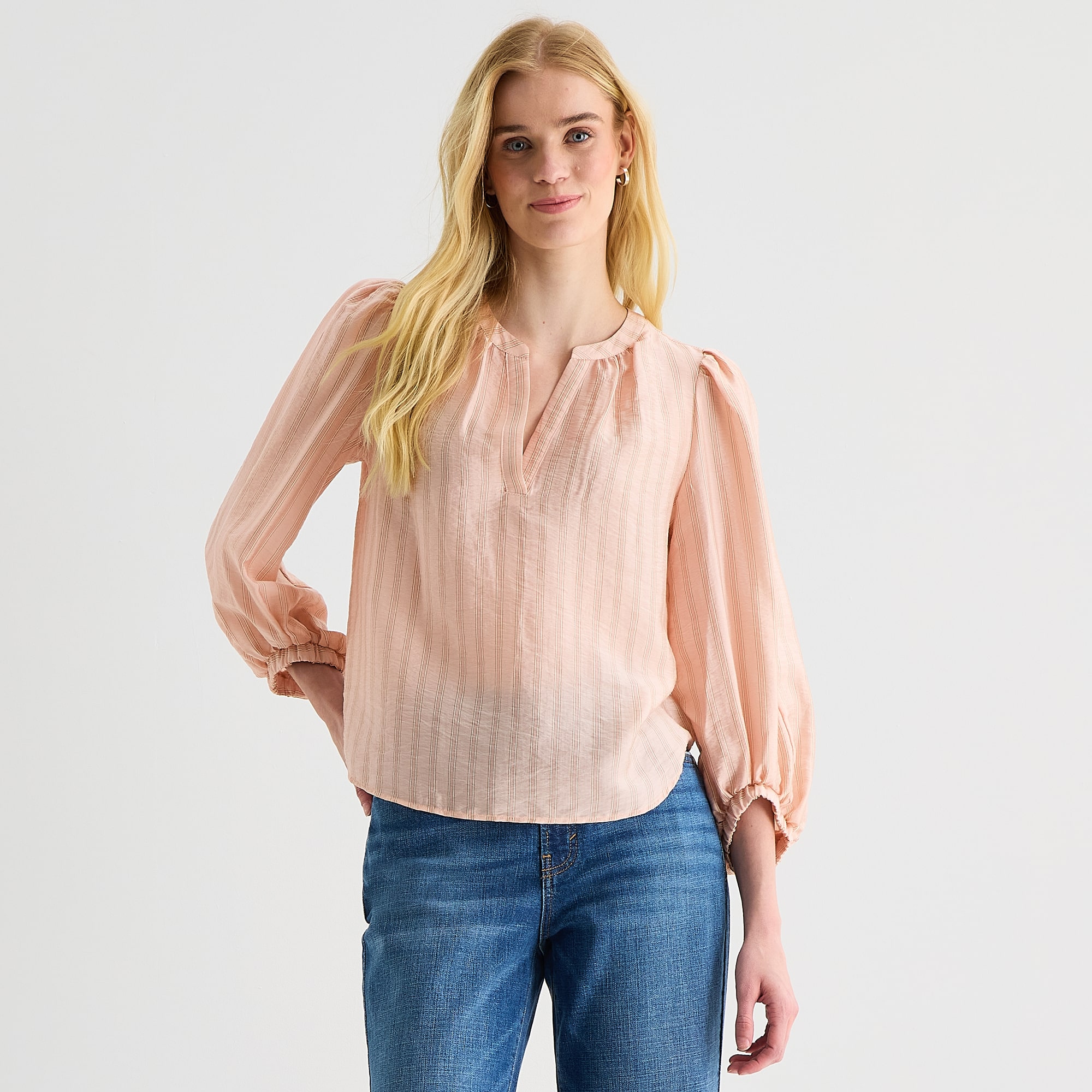 a.n.a Womens Y Neck 3/4 Sleeve Blouse