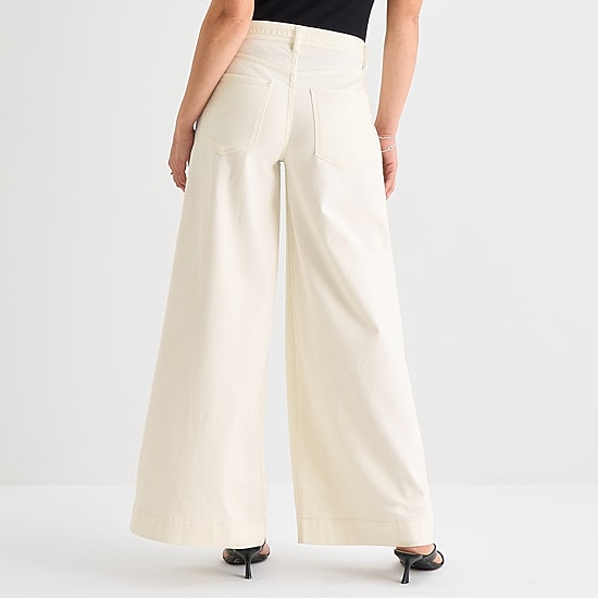 anna a.n.a Womens Mid Rise Wide Leg Jean, Color: Ecru - JCPenney