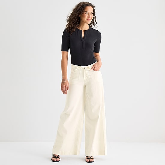 a.n.a Womens Mid Rise Wide Leg Jean, Color: Ecru - JCPenney