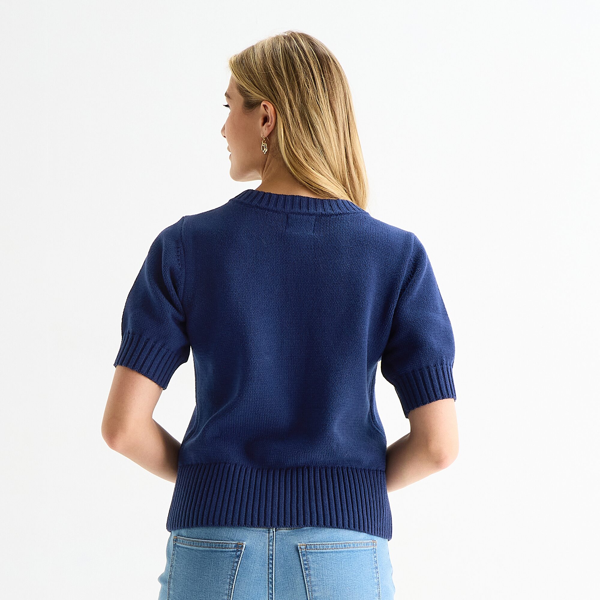 St. John's Bay Womens Crew Neck Short Sleeve Button Cardigan
