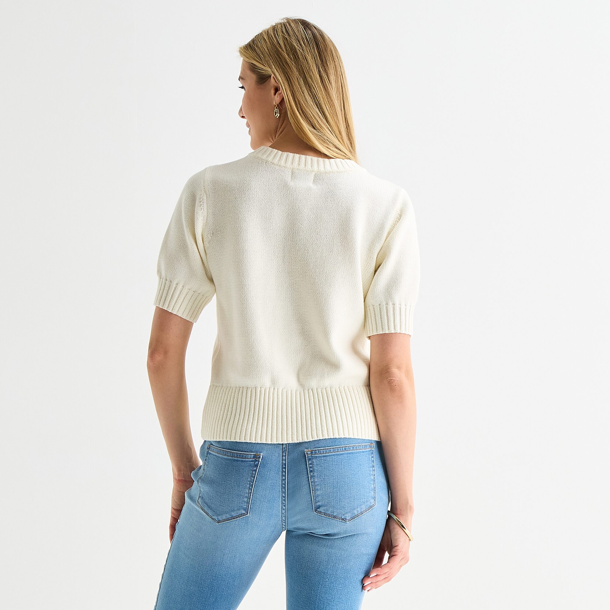 St. John's Bay Womens Crew Neck Short Sleeve Button Cardigan
