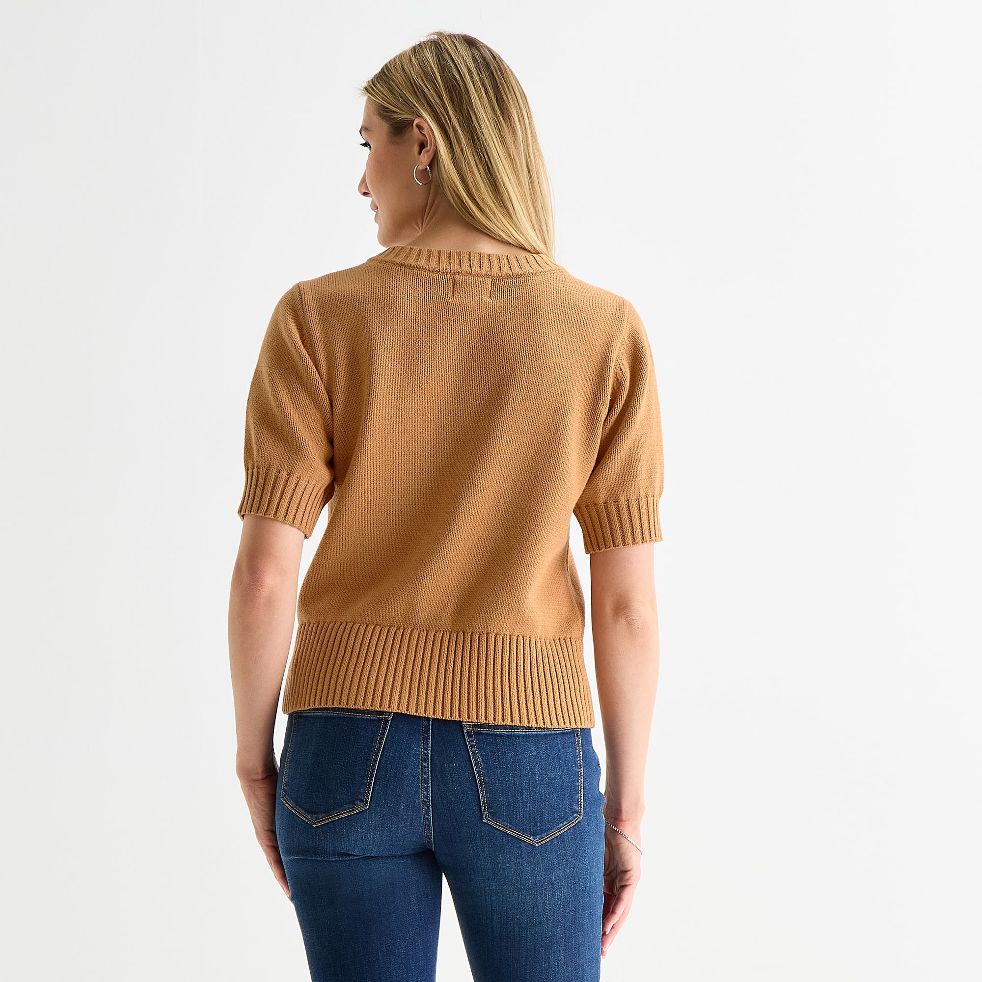 St. John's Bay Womens Crew Neck Short Sleeve Button Cardigan