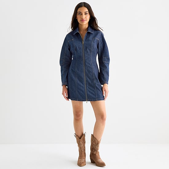a.n.a Womens Long Sleeve A-Line Dress