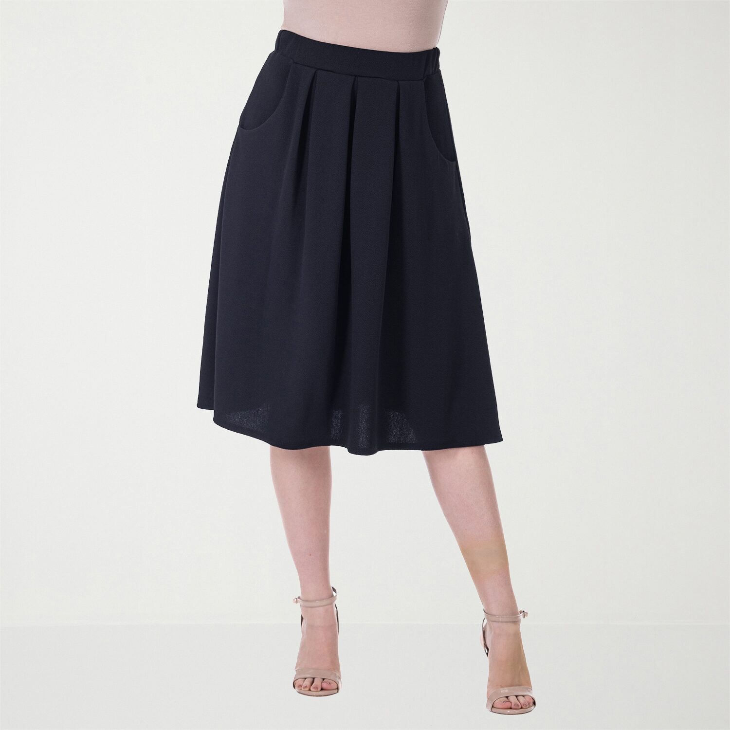 24seven Comfort Apparel Womens STRETCH FABRIC Mid Rise Pleated Skirt
