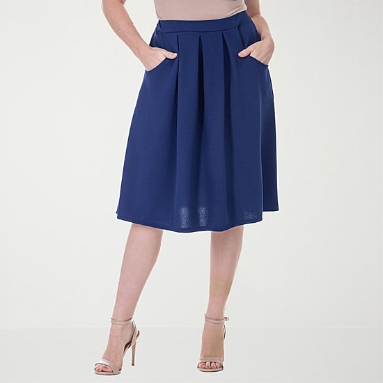 24seven Comfort Apparel Womens Stretch Fabric Mid Rise Pleated Skirt