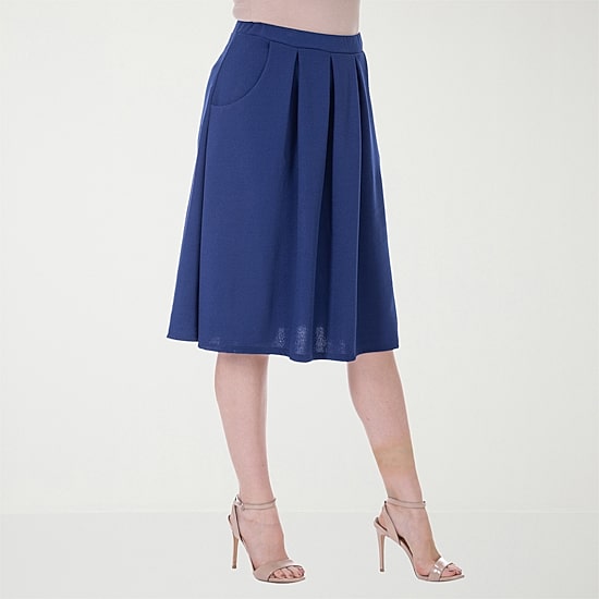 24seven Comfort Apparel Womens Stretch Fabric Mid Rise Pleated Skirt