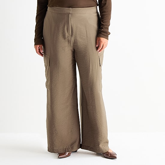 Worthington Womens Plus Straight High Rise Cargo Pant