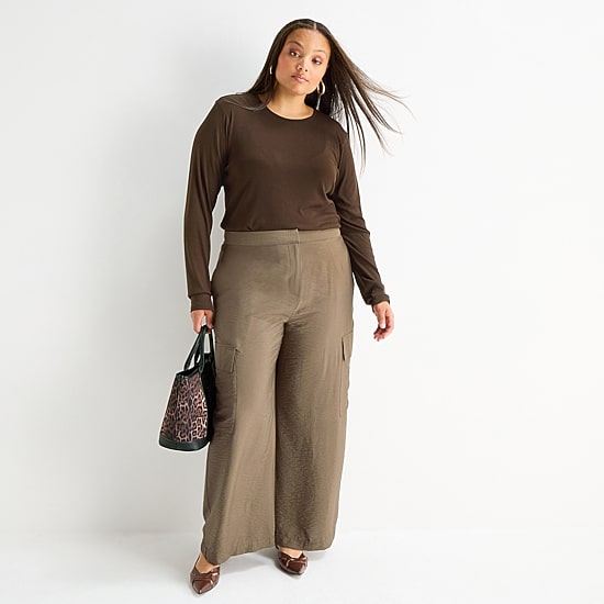 Worthington Womens Plus Straight High Rise Cargo Pant