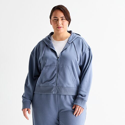 Xersion Womens Long Sleeve Zipper Active Plus Hoodie, 0x, Blue