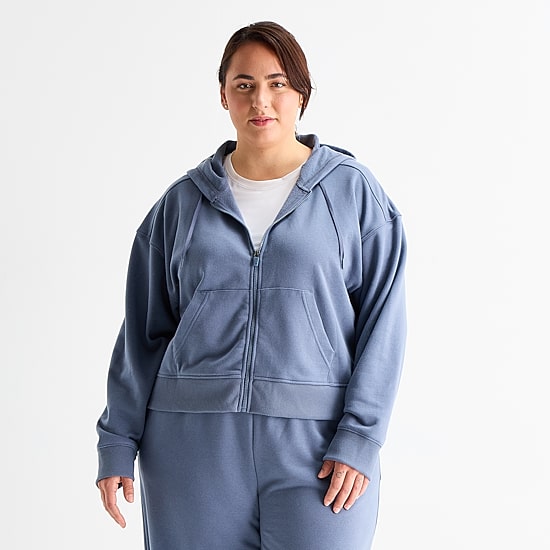 Xersion Womens Long Sleeve Fleece Zipper Active Plus Hoodie