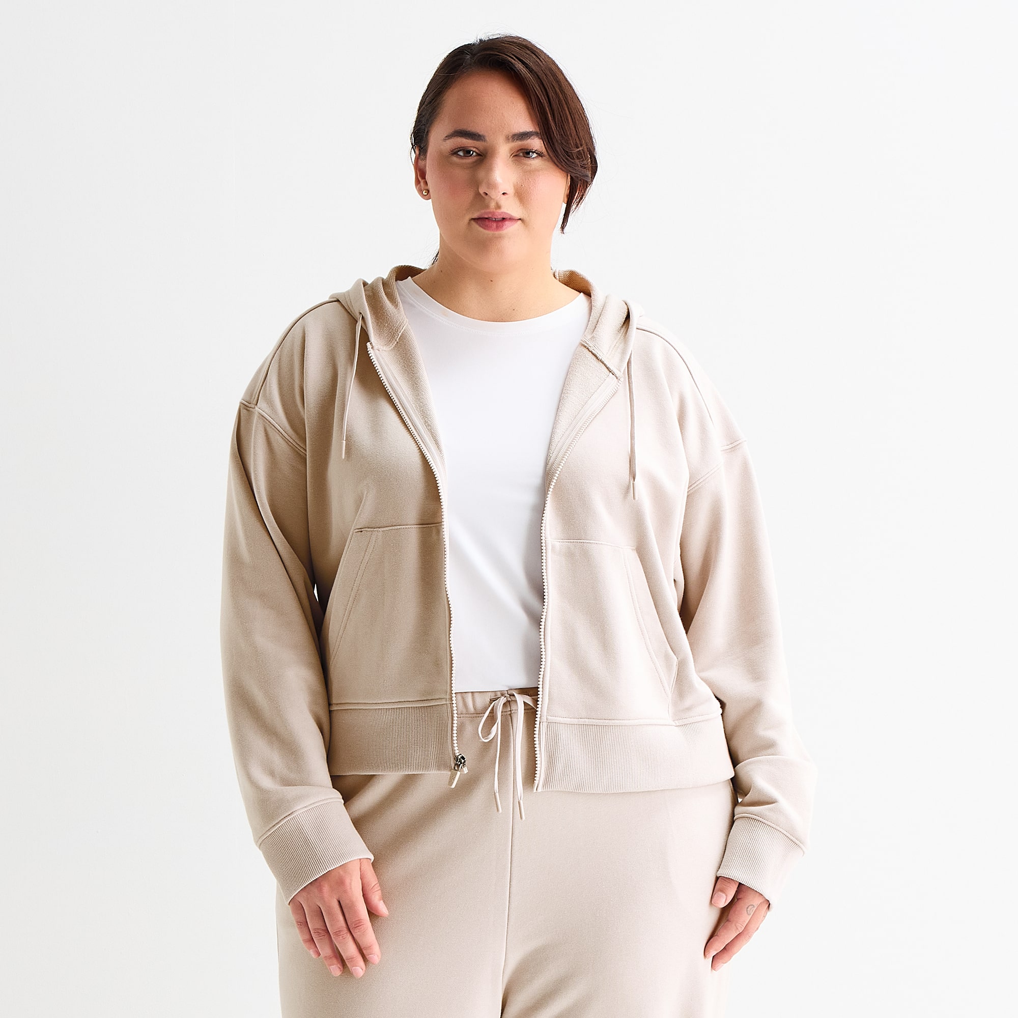 Xersion Womens French Terry Long Sleeve Zipper Active Plus Hoodie