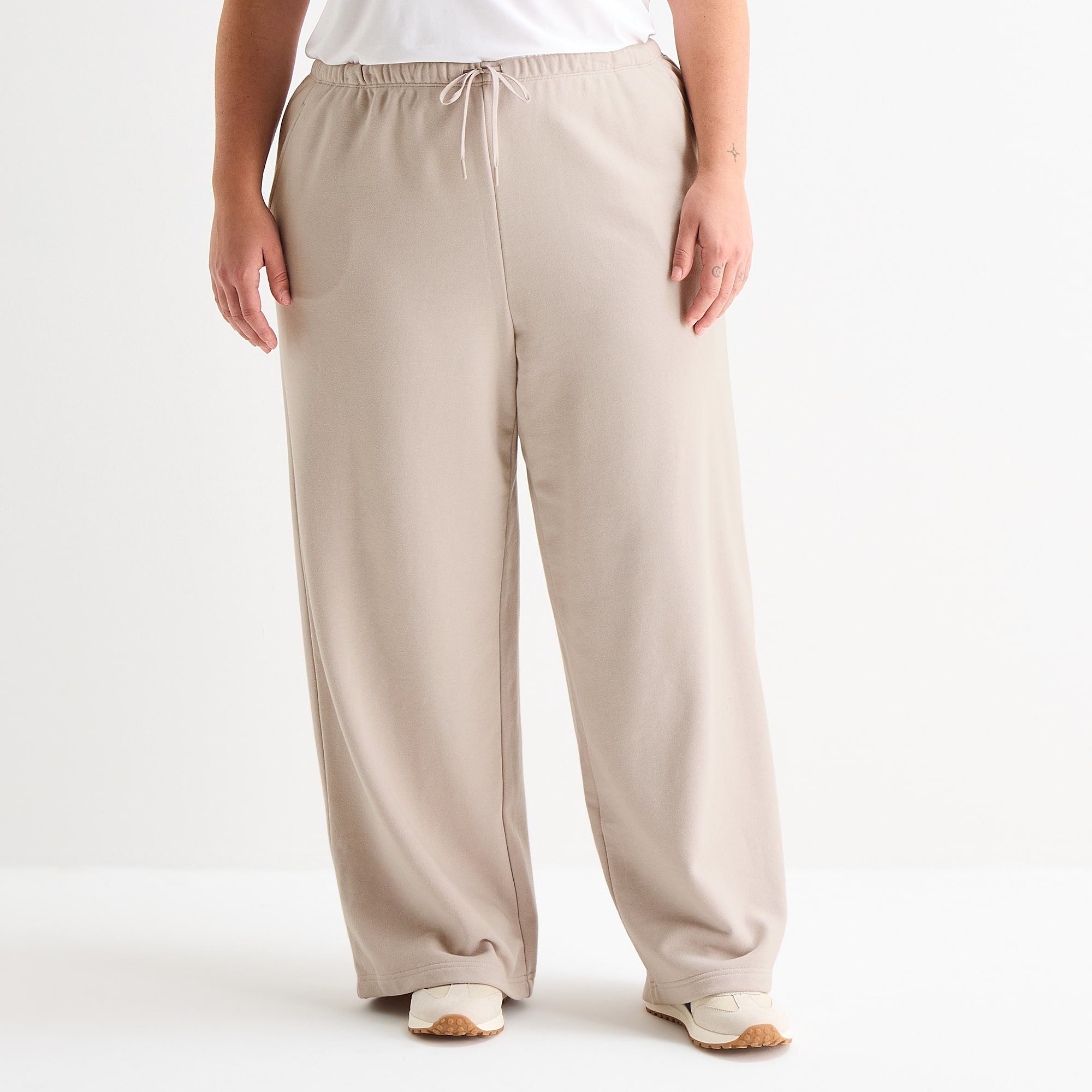 Xersion Womens French Terry Wide Leg Mid Rise Regular Fit Plus Active Pull-On Pant