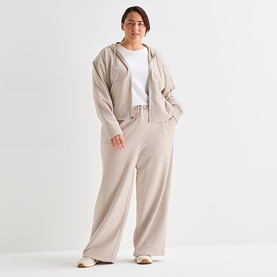 Xersion Womens Wide Leg Mid Rise Regular Fit Plus Active Pull-On Pant