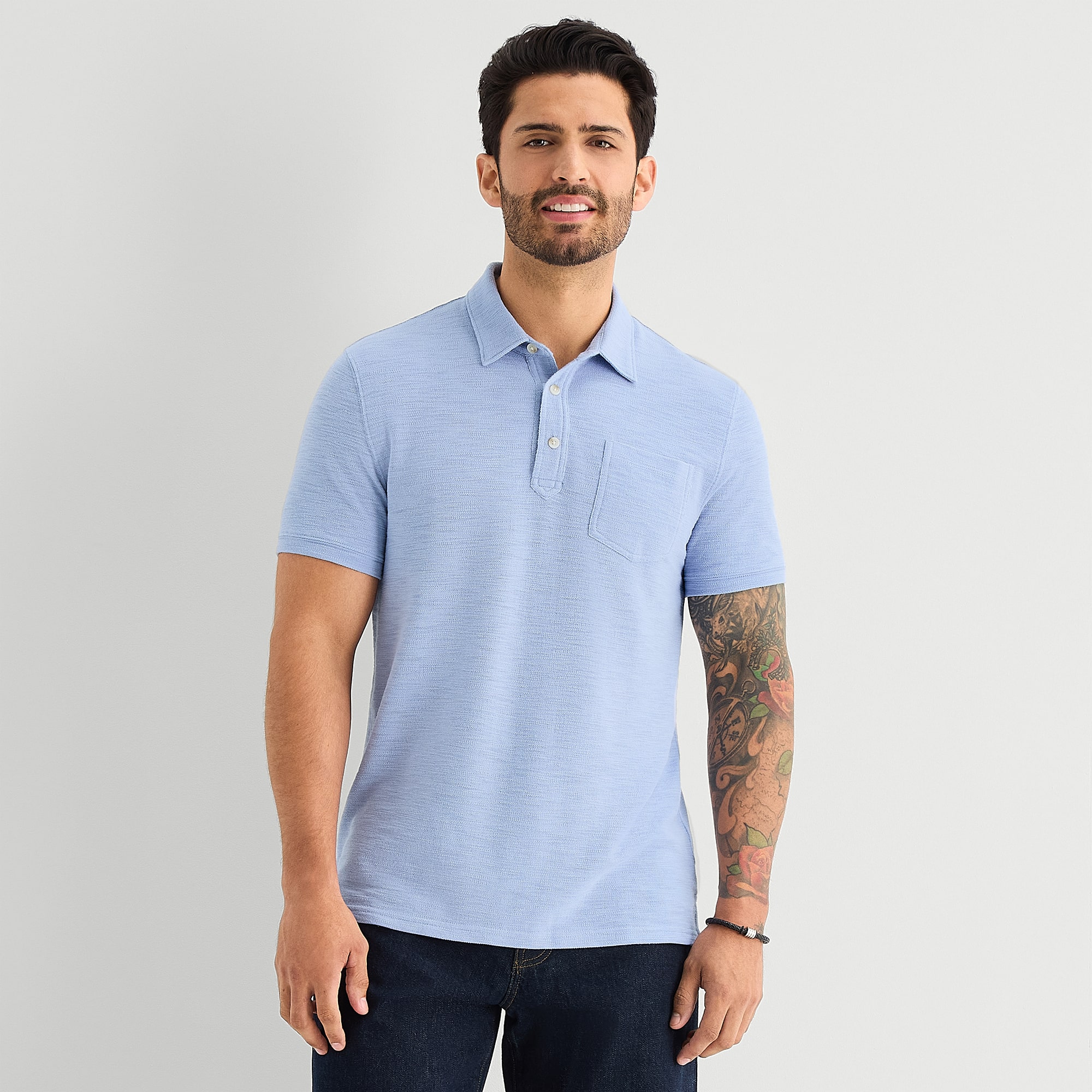 mutual weave Mens Regular Fit Easy-on + Easy-off Adaptive Short Sleeve Polo Shirt