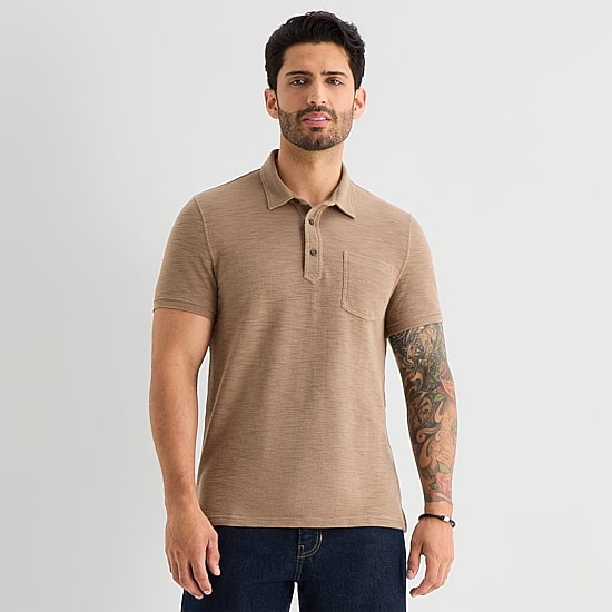 mutual weave Mens Regular Fit Easy-on + Easy-off Adaptive Short Sleeve Polo Shirt