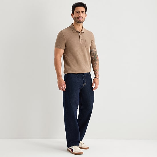 mutual weave Mens Regular Fit Easy-on + Easy-off Adaptive Short Sleeve Polo Shirt